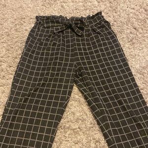 Black grid paper bag pants